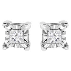 .925 Sterling Silver 1/2 Carat Diamond Solitaire Stud Earrings
