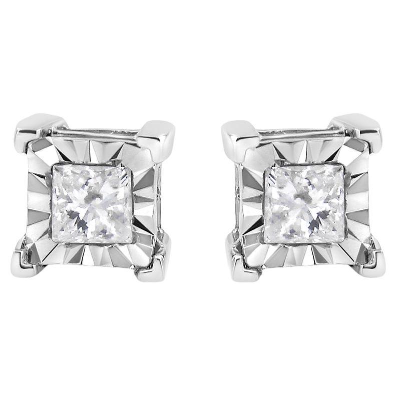 .925 Sterling Silver 1/2 Carat Diamond Solitaire Stud Earrings