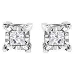 .925 Sterling Silver 1/2 Carat Diamond Solitaire Stud Earrings