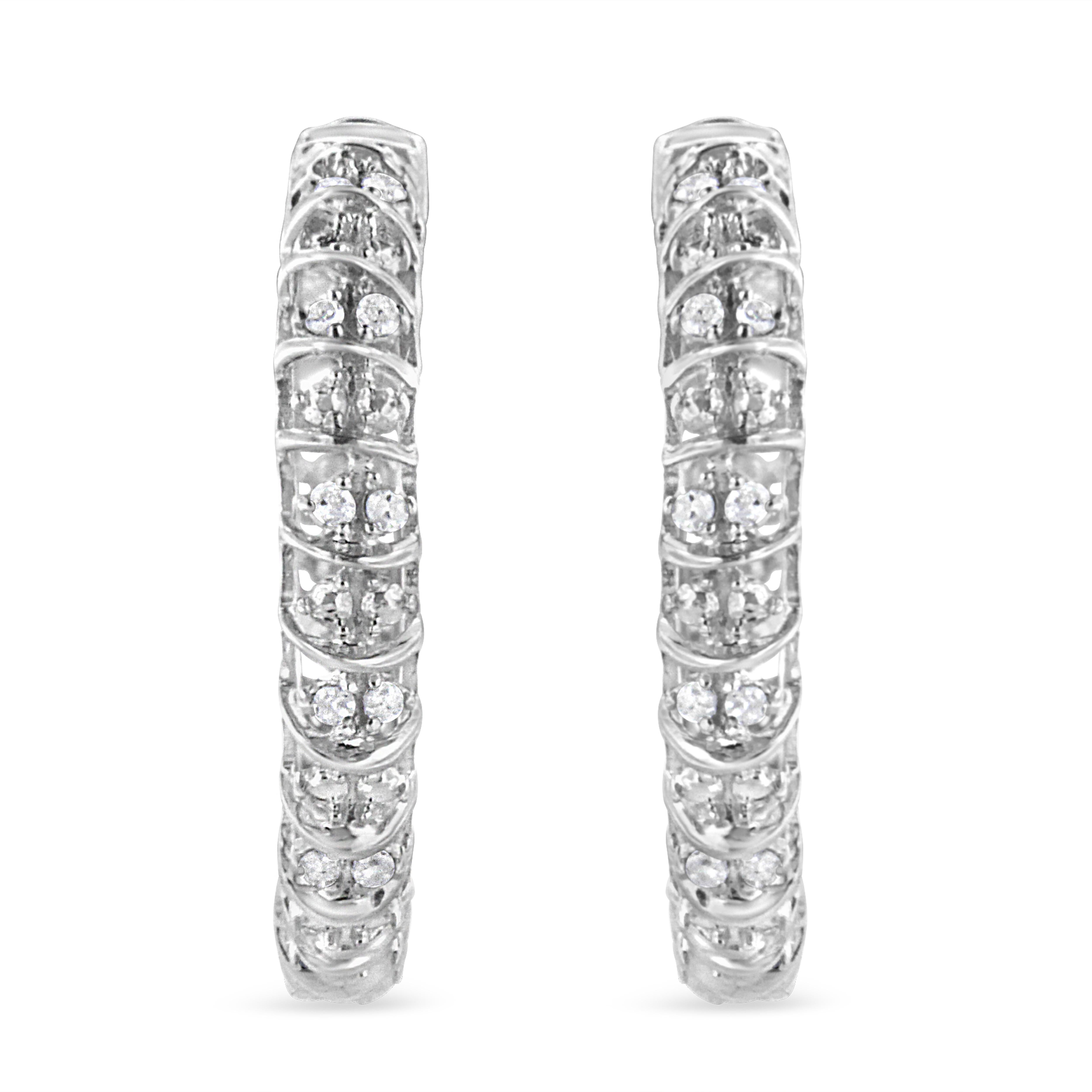 Contemporaneo .925 A. Silver 1/2 carati di diamante a filo con orecchino a cerchio in stile gabbia in vendita