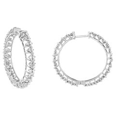 .925 Sterling Silver 1/2 Carat Diamond Wire Cage Style Hoop Earring