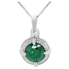.925 Sterling Silver 1/2 Carat Green Diamond Solitaire Milgrain Pendant Necklace