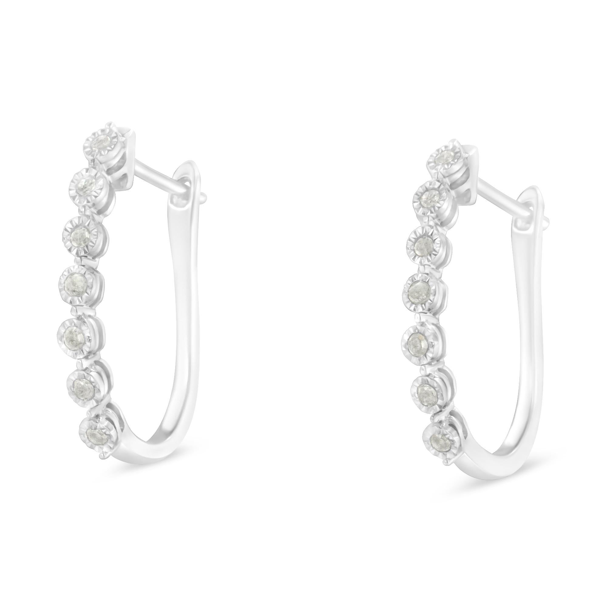 Round Cut .925 Sterling Silver 1/2 Carat Miracle-Set Diamond 7 Stone Hoop Earrings For Sale