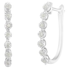 .925 Sterling Silver 1/2 Carat Miracle-Set Diamond 7 Stone Hoop Earrings