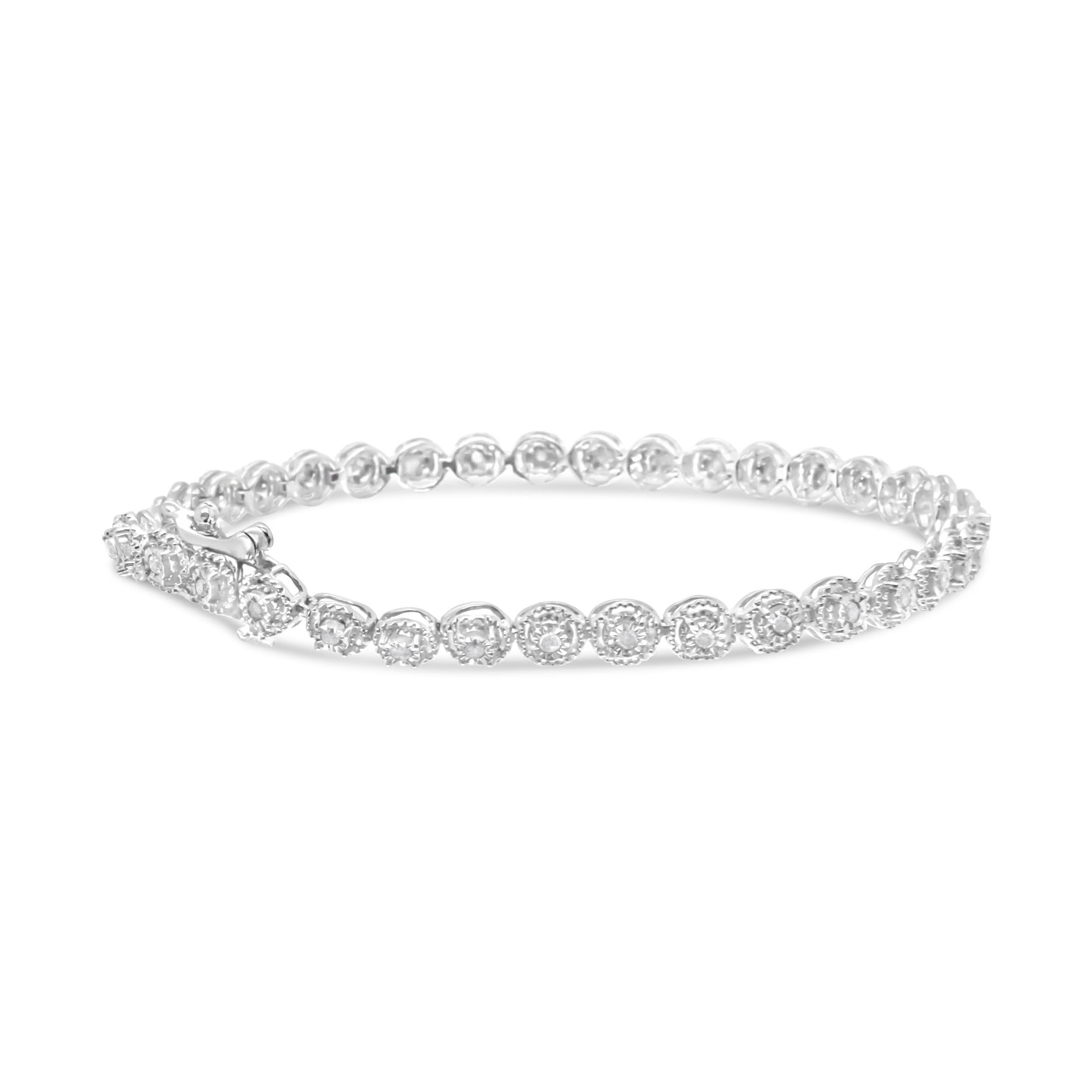 .925 Sterlingsilber 1/2 Karat Miracle Set Diamant Milgrain Style Gliederarmband (Rundschliff) im Angebot