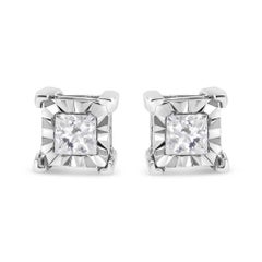 .925 Sterling Silver 1/2 Carat Miracle Set Diamond Solitaire Stud Earrings