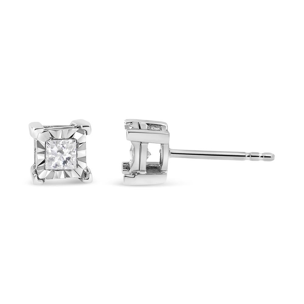 Contemporary .925 Sterling Silver 1/2 Carat Miracle Set Diamond Solitaire Stud Earrings For Sale