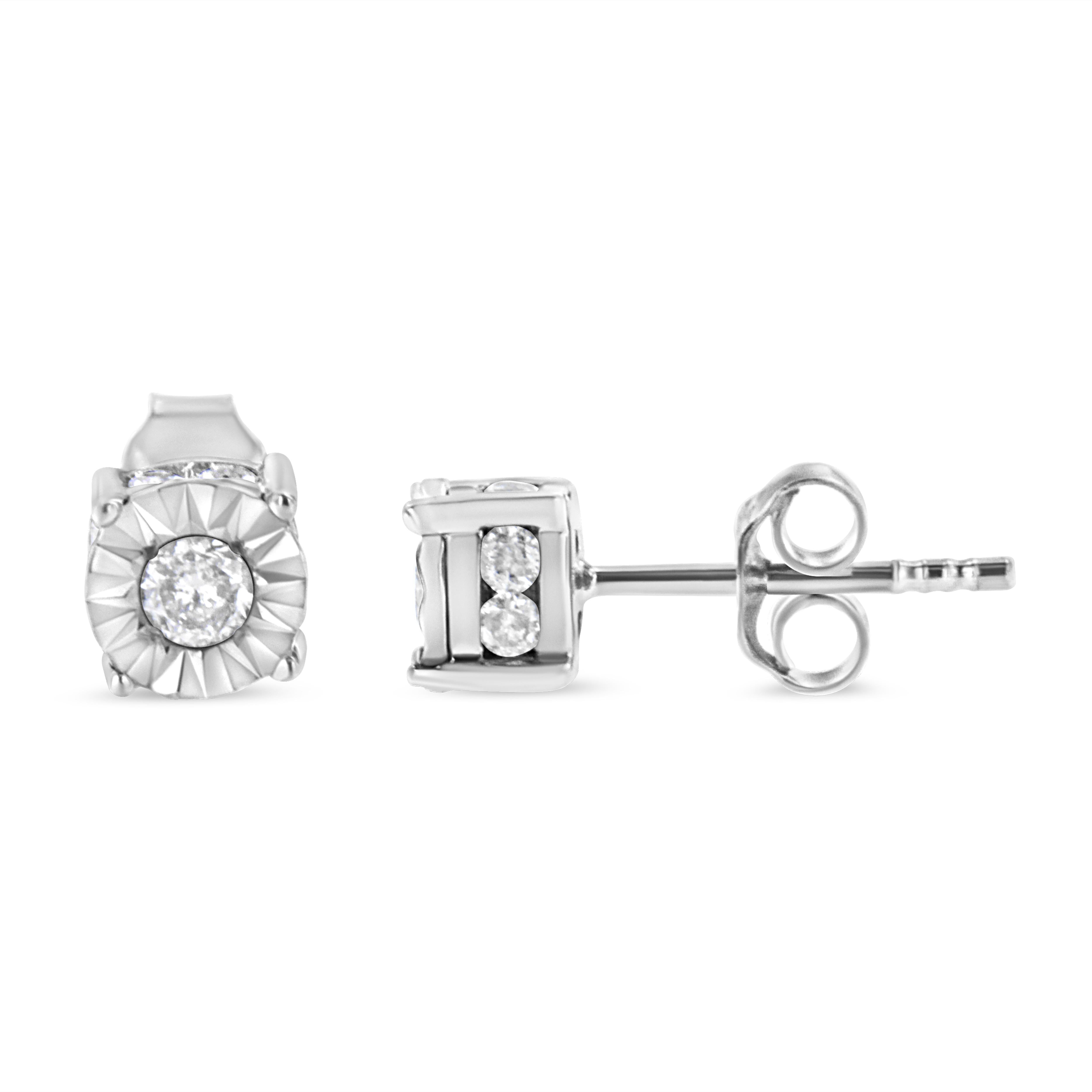 You've found your everyday wear accessory with these beautiful silver studs embellished with natural, sparkling diamonds. This authentic design is crafted of real 92.5% sterling silver that has been electro-coated with genuine rhodium (a