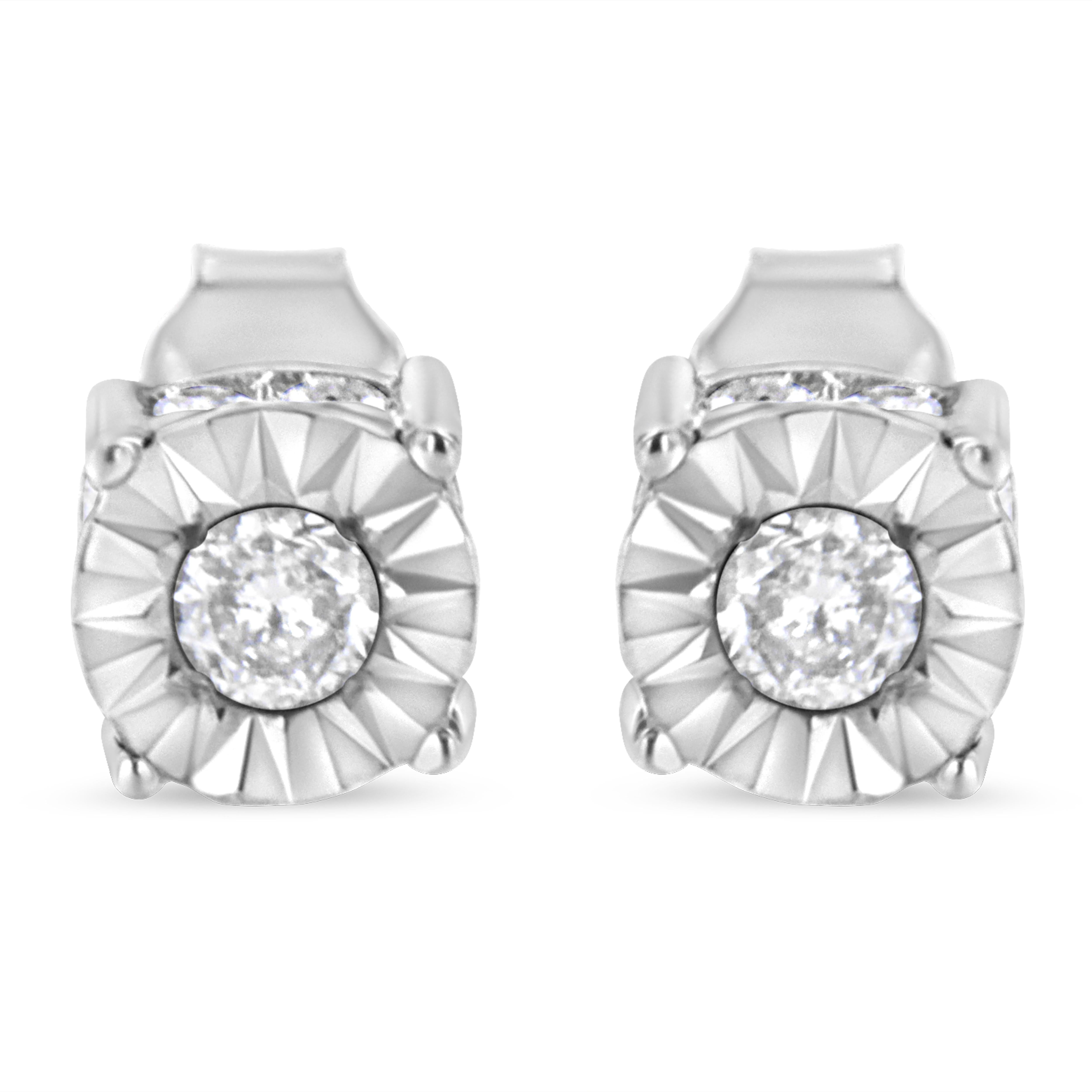 Contemporaneo .925 Sterling Silver 1/2 Carat Miracle-Set Round Cut Diamond Stud Earrings in vendita