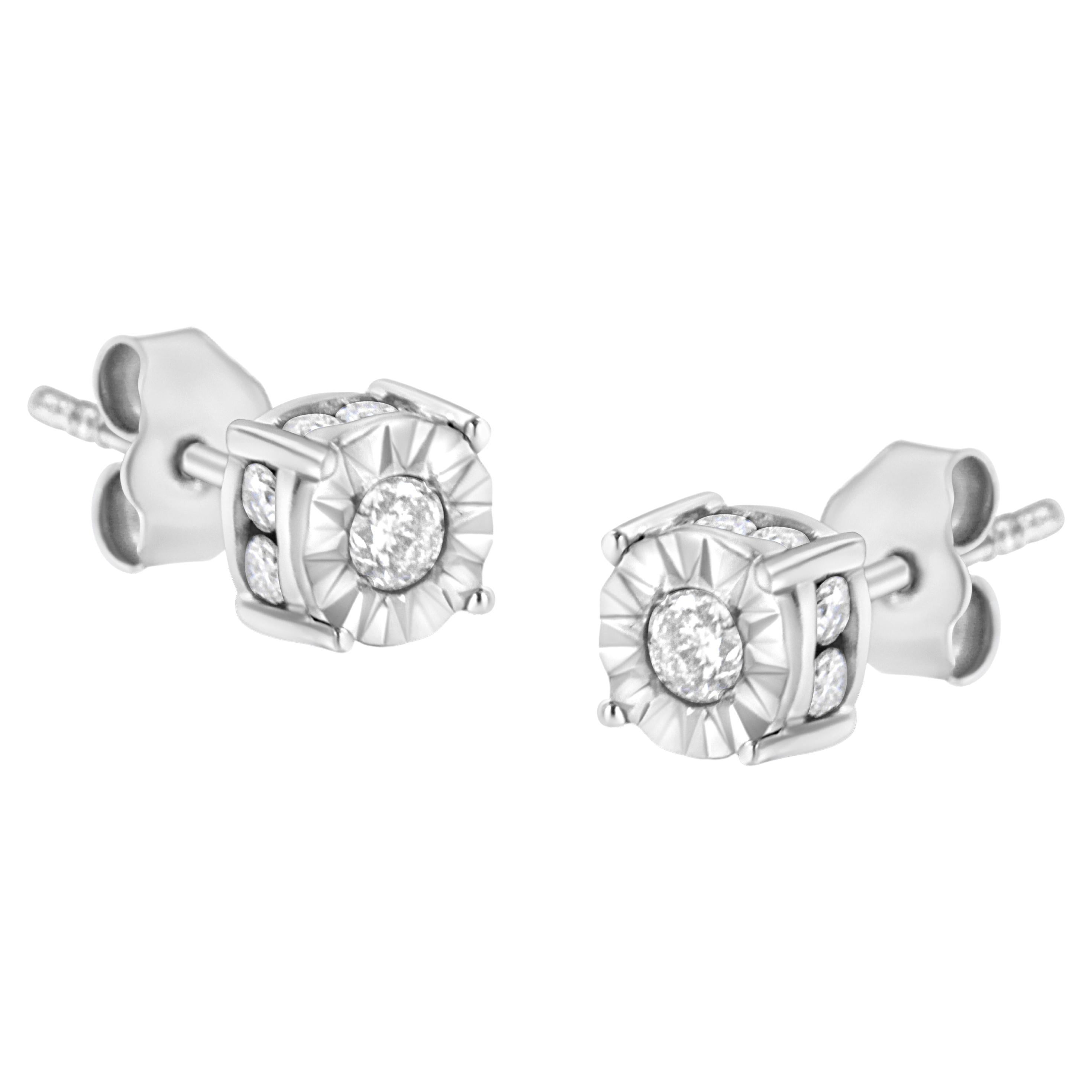 .925 Sterling Silver 1/2 Carat Miracle-Set Round Cut Diamond Stud Earrings