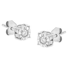 .925 Sterling Silver 1/2 Carat Miracle-Set Round Cut Diamond Stud Earrings
