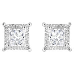 .925 Sterling Silver 1/2 Carat Princess-Cut Diamond Stud Earrings