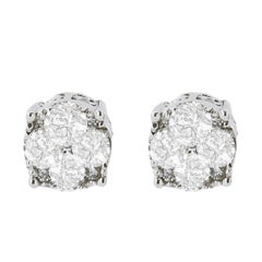 .925 Sterling Silver 1/2 Carat Prong Set Round-Cut Diamond Cluster Stud Earrings