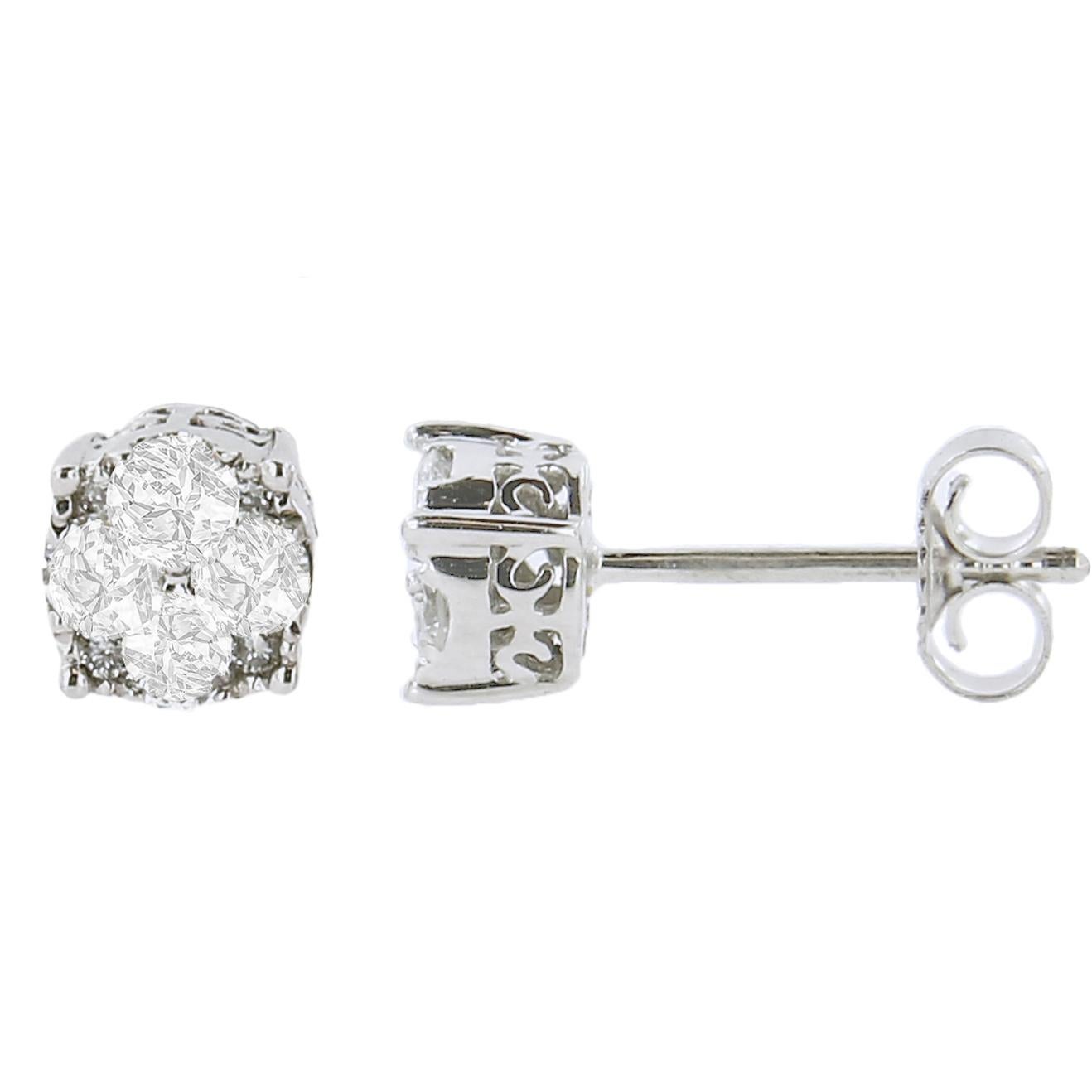 Contemporary .925 Sterling Silver 1/2 Carat Prong Set Round-Cut Diamond Cluster Stud Earrings For Sale