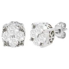 .925 Sterling Silver 1/2 Carat Prong Set Round-Cut Diamond Cluster Stud Earrings