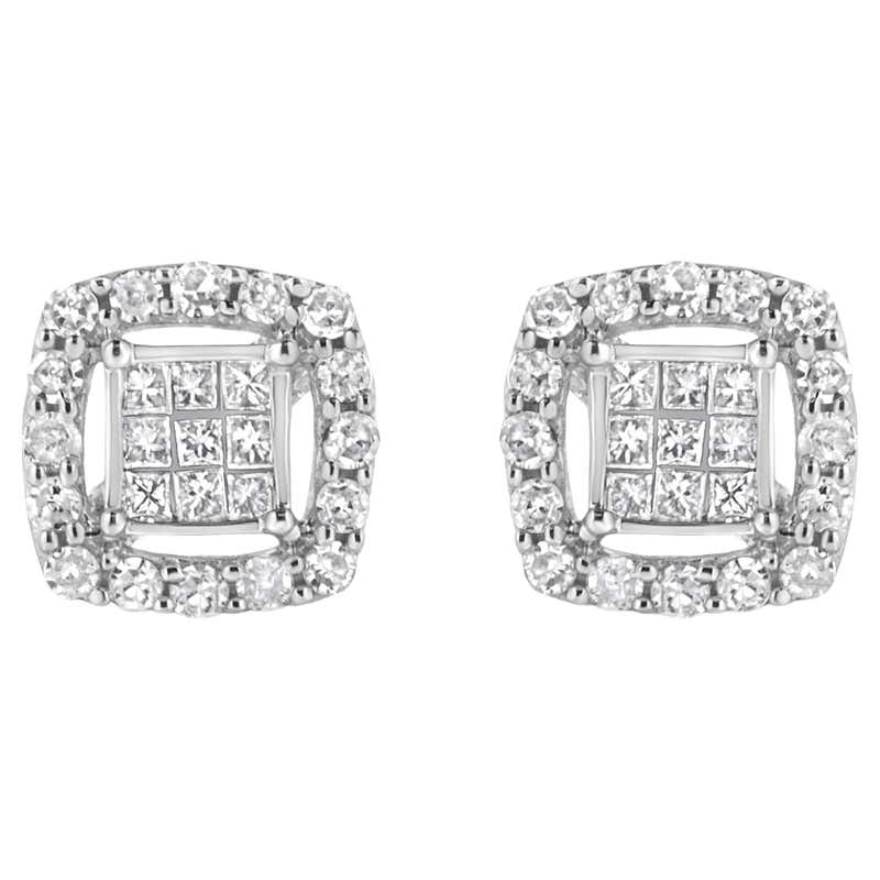 Princess cut diamond stud earrings sterling silver Clearance
