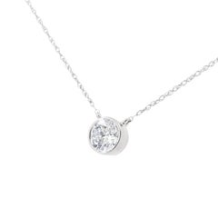 .925 Sterling Silver 1/2 Carat Round-Cut Diamond Bezel Pendant Necklace