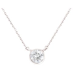 .925 Sterling Silver 1/2 Carat Round-Cut Diamond Bezel Pendant Necklace