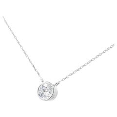 .925 Sterling Silver 1/2 Carat Round-Cut Diamond Bezel Pendant Necklace