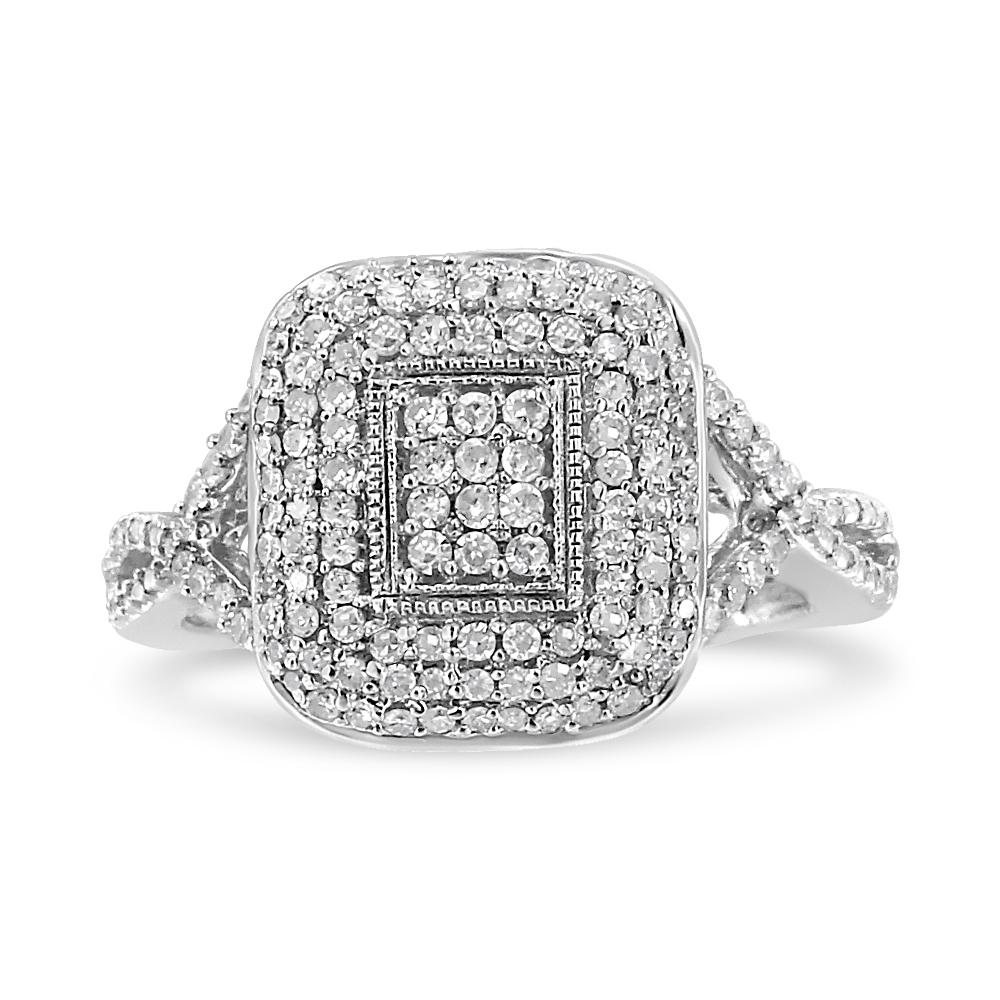 in vendita:  .925 A. Silver Anello con cuscino di diamanti a taglio rotondo da 1/2 carato 2