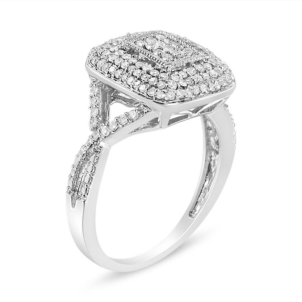 in vendita:  .925 A. Silver Anello con cuscino di diamanti a taglio rotondo da 1/2 carato 4