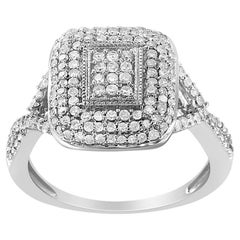 .925 Sterlingsilber 1/2 Karat Diamant-Cluster-Kissenring mit rundem Diamantschliff im Rundschliff