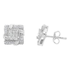 .925 Sterling Silver 1/2 Carat Round-Cut Diamond Stud Earrings