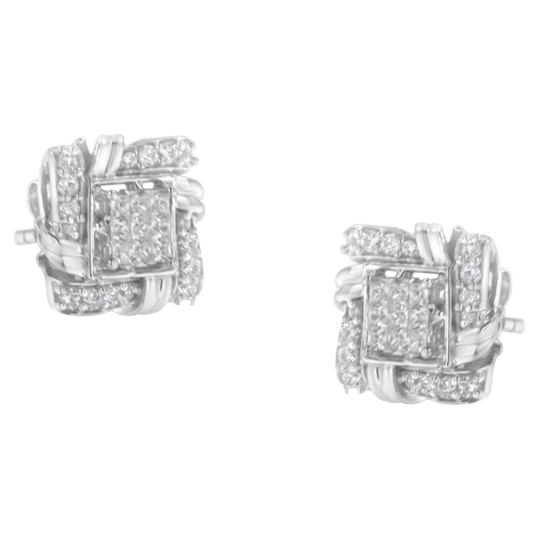 .925 Sterling Silver 1/2 Carat Round-Cut Diamond Stud Earrings