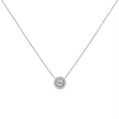 .925 Sterling Silver 1/2 Carat Round Diamond Halo Circle Pendant Necklace