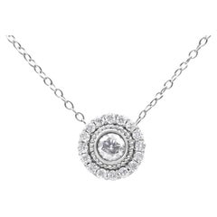 .925 Sterling Silver 1/2 Carat Round Diamond Halo Circle Pendant Necklace
