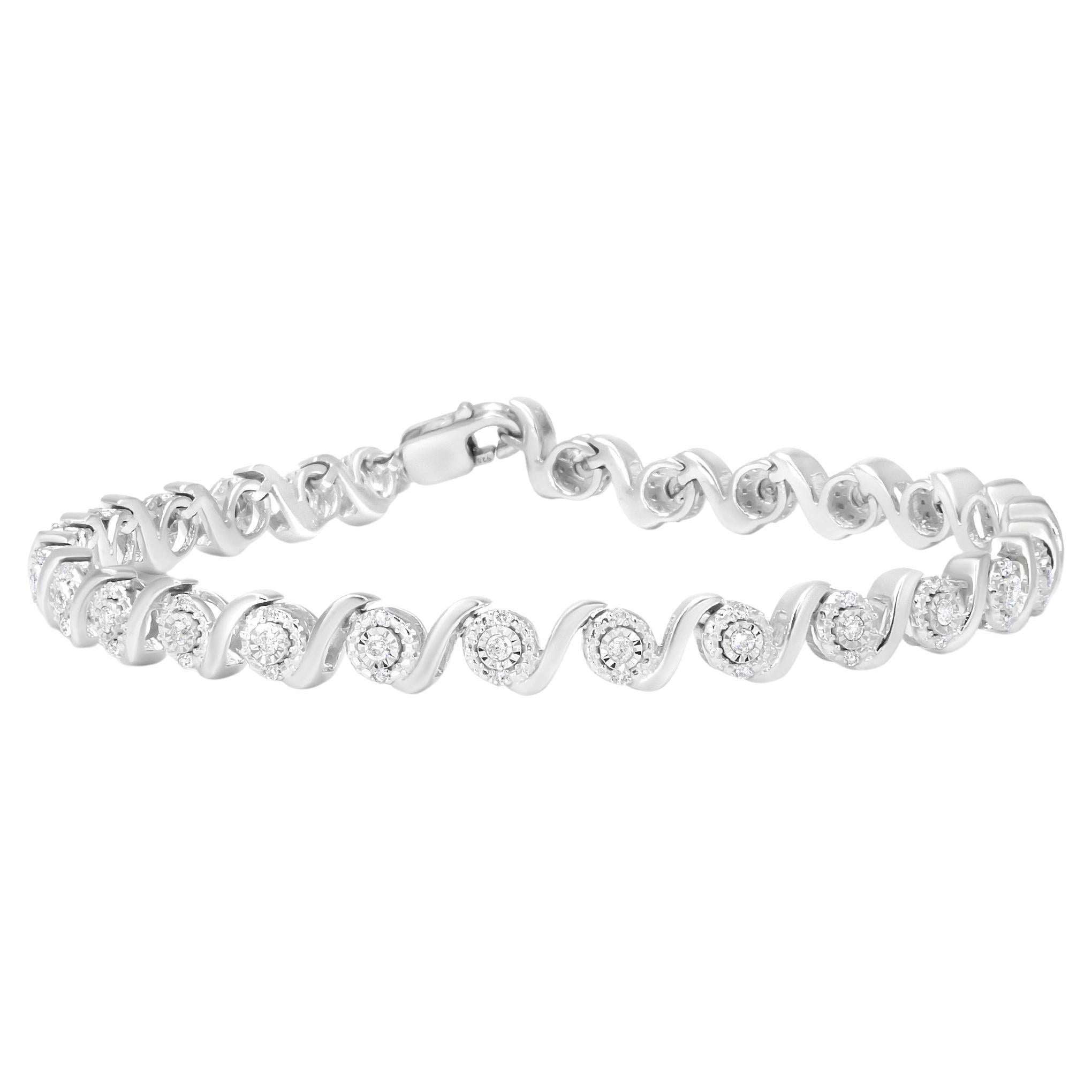 Bracelet à maillons en argent sterling avec halo de diamants ronds de 1/2 carat de .925 carat en vente