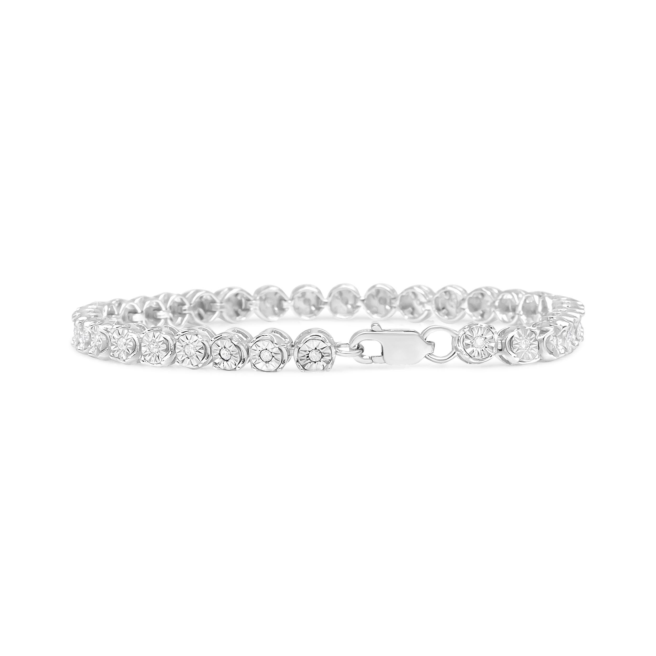 You deserve big sparkle, and this diamond tennis bracelet for her has it in spades! Wrapped in scintillating diamonds, this opulent bracelet shines on the wrist, perfect for any occasion you wish to feel like a princess. The round diamonds are of a