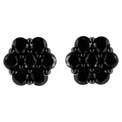 .925 Sterling Silver 1/2 Carat Treated Black Diamond Floral Cluster Stud Earring