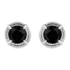 .925 Sterling Silver 1/2 Carat Treated Black Diamond Milgrain Stud Earrings