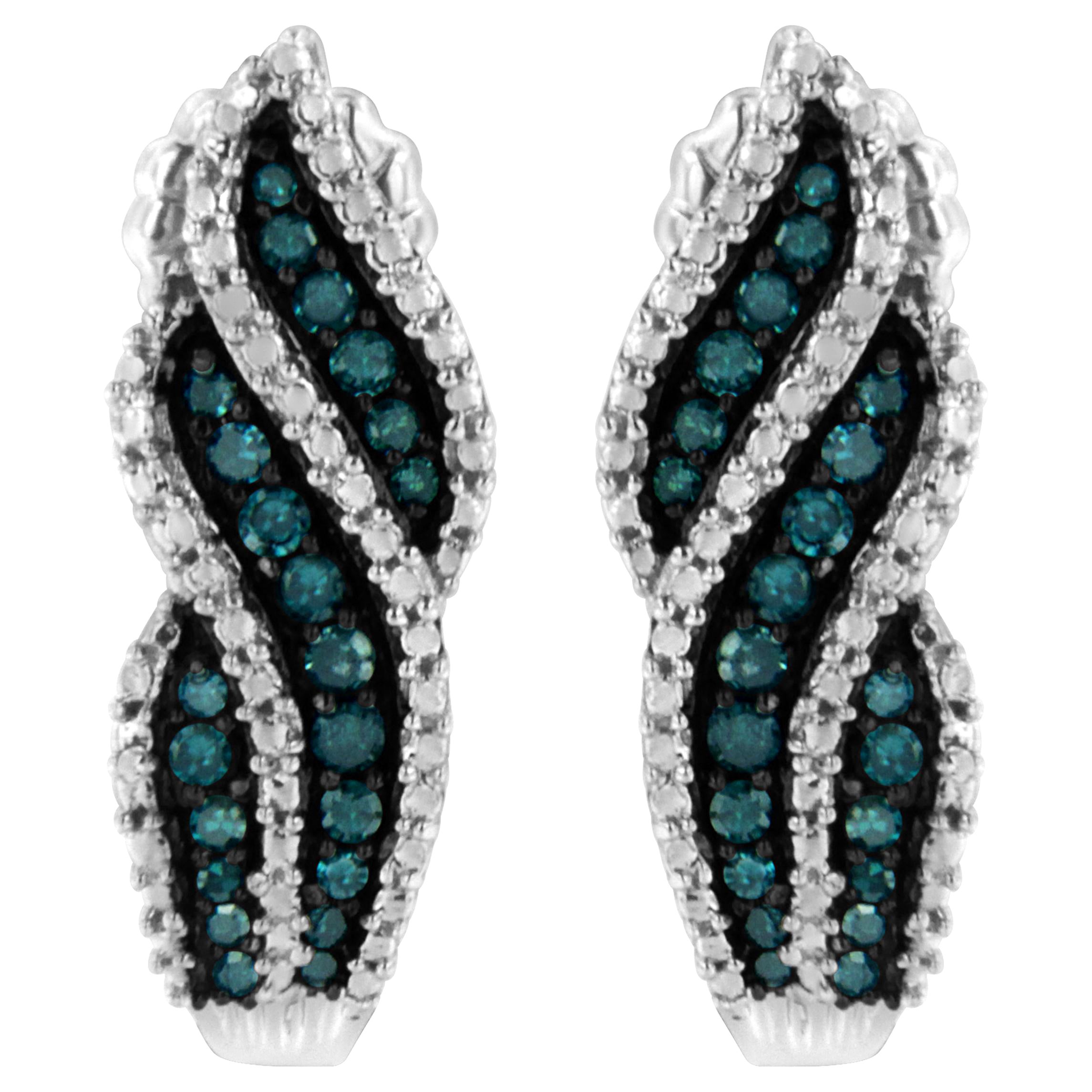 Clous d'oreilles pendants en argent sterling avec diamants bleus traités de 1/2 carat de .925