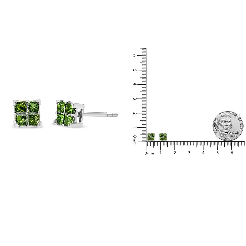 .925 Sterling Silver 1/2 Carat Treated Green Diamond Composite Quad Stud Earring In New Condition For Sale In New York, NY