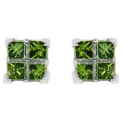 .925 Sterling Silver 1/2 Carat Treated Green Diamond Composite Quad Stud Earring