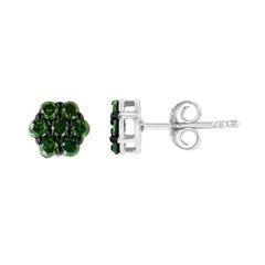 .925 Sterling Silver 1/2 Carat Treated Green Diamond Floral Cluster Stud Earring