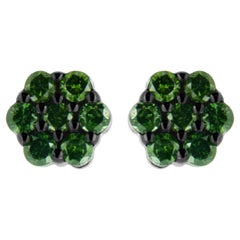 .925 Sterling Silver 1/2 Carat Treated Green Diamond Floral Cluster Stud Earring