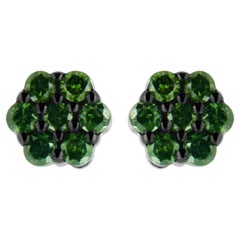 .925 Sterling Silver 1/2 Carat Treated Green Diamond Floral Cluster Stud Earring