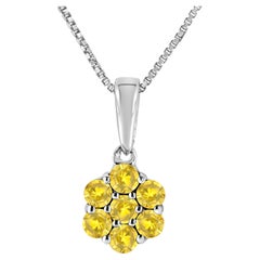 .925 Sterling Silver 1/2 Carat Treated Yellow Color Diamond Pendant Necklace 