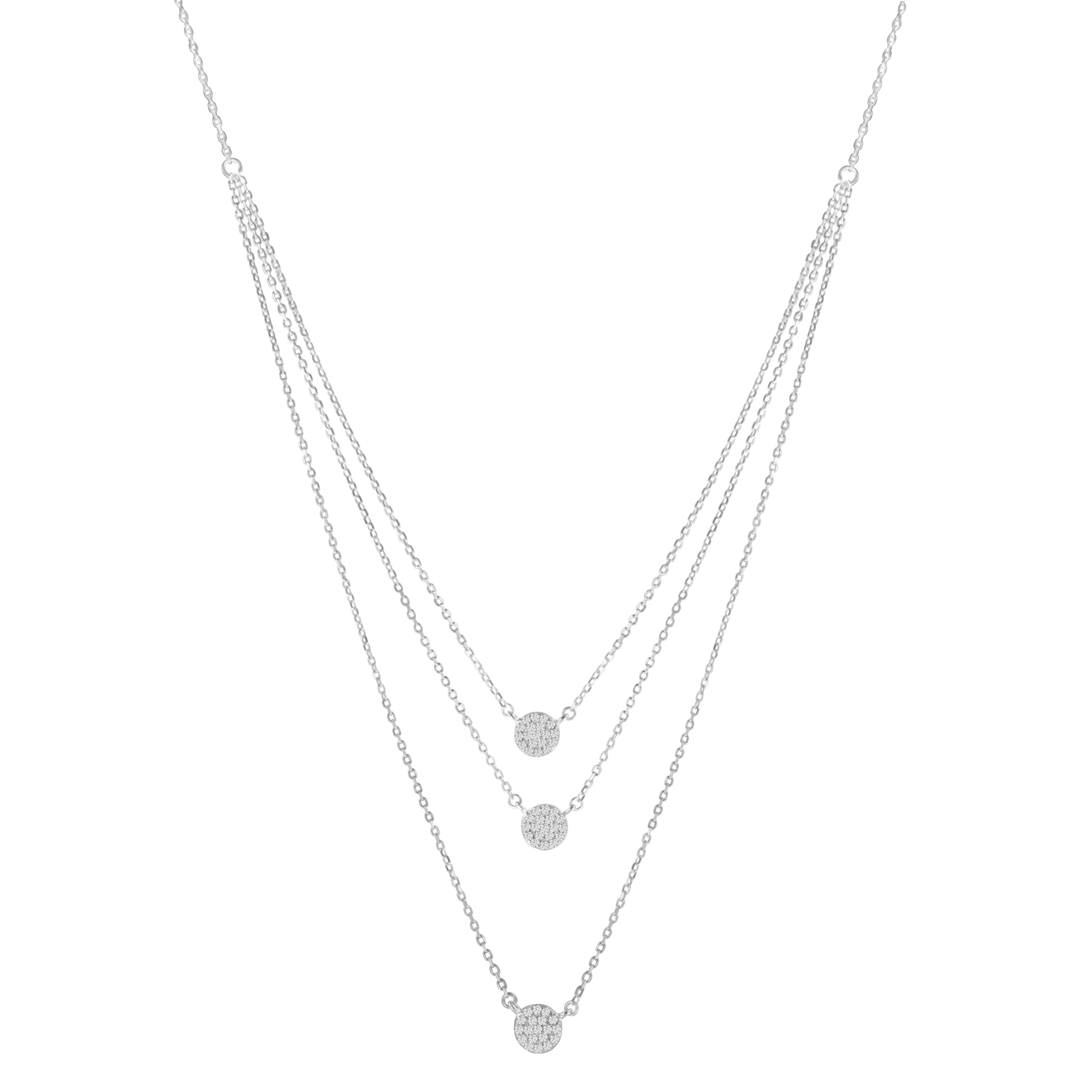 Modern .925 Sterling Silver 1/2 Ct Diamond Medallion Multi-Strand Tri Pendant Necklace