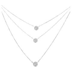 .925 Sterling Silver 1/2 Ct Diamond Medallion Multi-Strand Tri Pendant Necklace