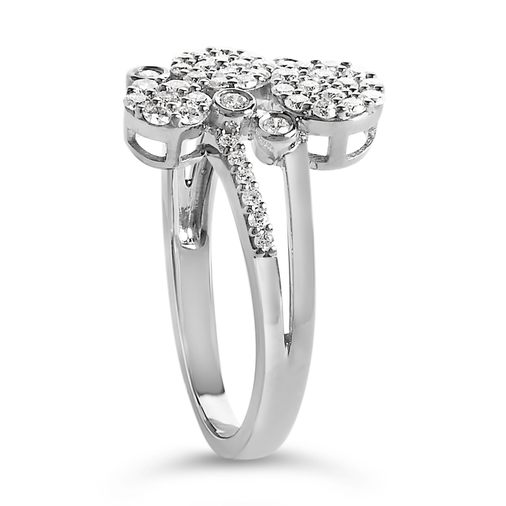 Anillo de plata de ley .925 de 1/2 ct de diamantes reales con bypass compuesto para mujer Corte redondo en venta