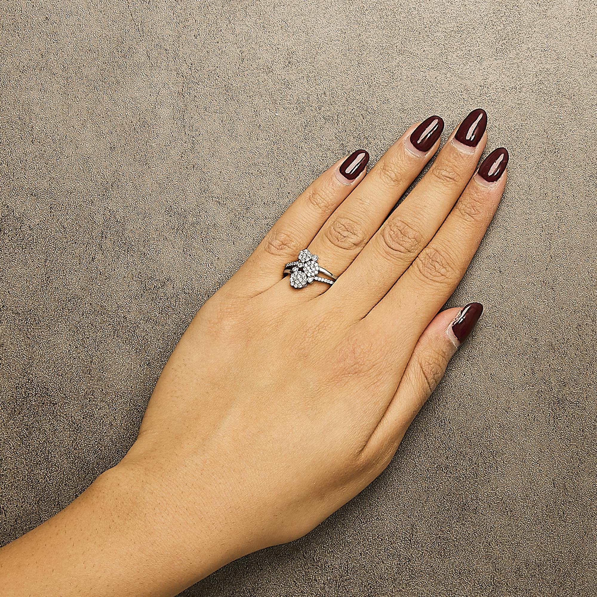 Anillo de plata de ley .925 de 1/2 ct de diamantes reales con bypass compuesto para mujer en Nuevo estado para la venta en New York, NY