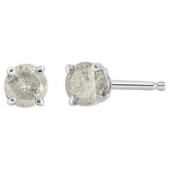 .925 Sterling Silver 1/2 Cttw 4-Prong Round-cut Diamond Classic Stud Earrings