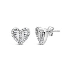 .925 Sterling Silver 1/2 Cttw Diamond Composite Heart Shaped Stud Earring
