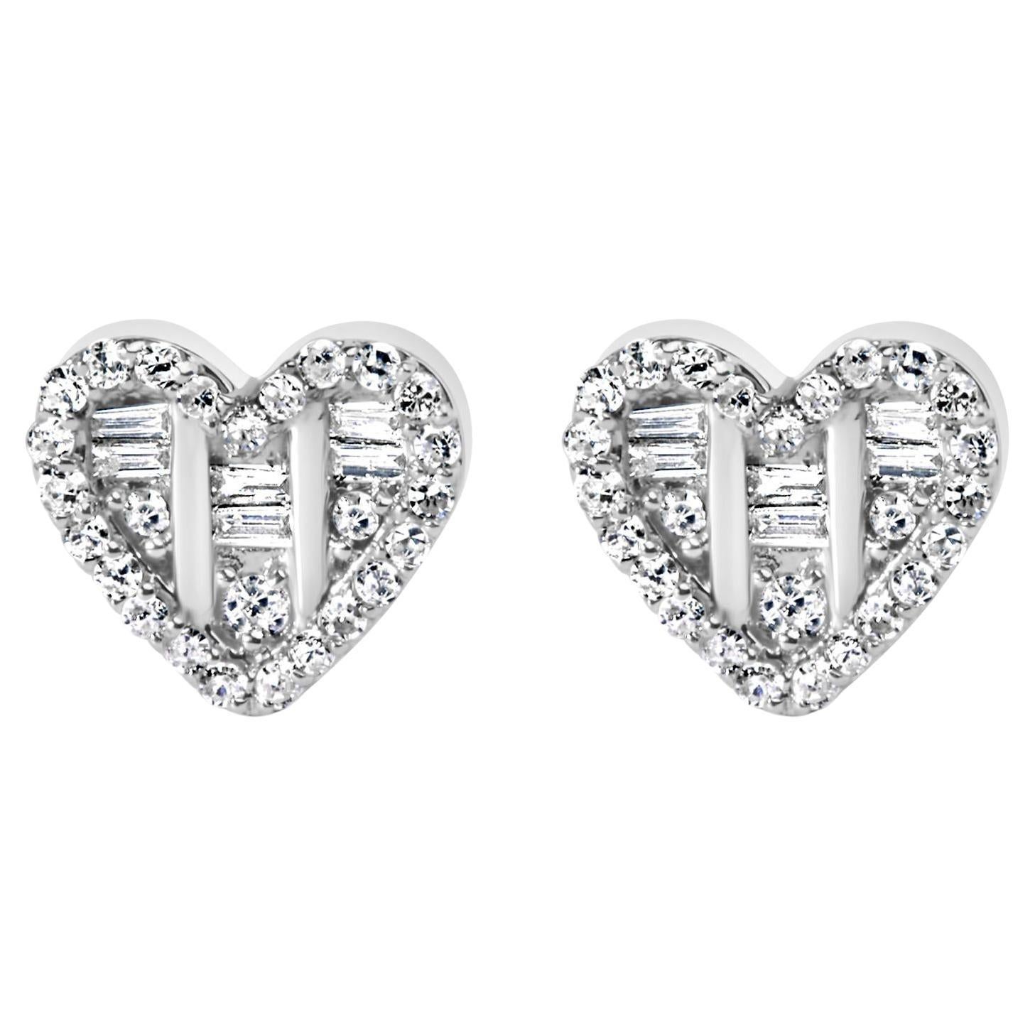 .925 Sterling Silver 1/2 Cttw Diamond Composite Heart Shaped Earring