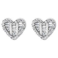 .925 Sterling Silver 1/2 Cttw Diamond Composite Heart Shaped Earring