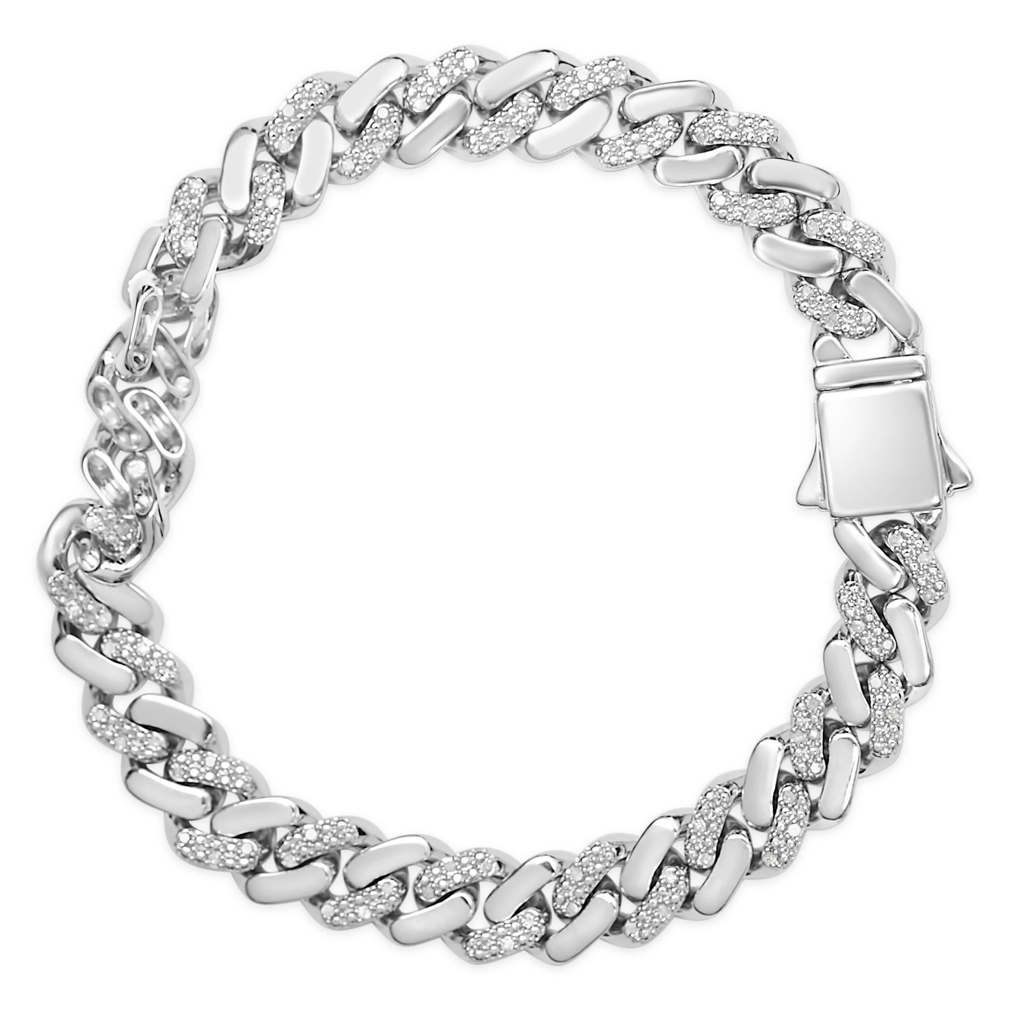 Moderno Bracciale a catena cubana in argento 925 con diamanti da 1/2 carato in vendita